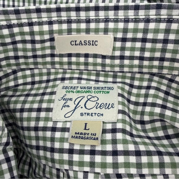 J CREW Secret Wash Classic Button Down Shirt Blue Green White Gingham Mens L - Picture 7 of 9